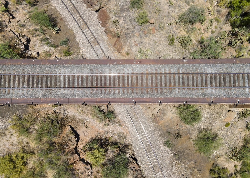 cienega train bridge crossed tracks drone photo