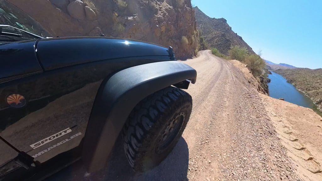 driving our jeep along the salt river on the apache trail