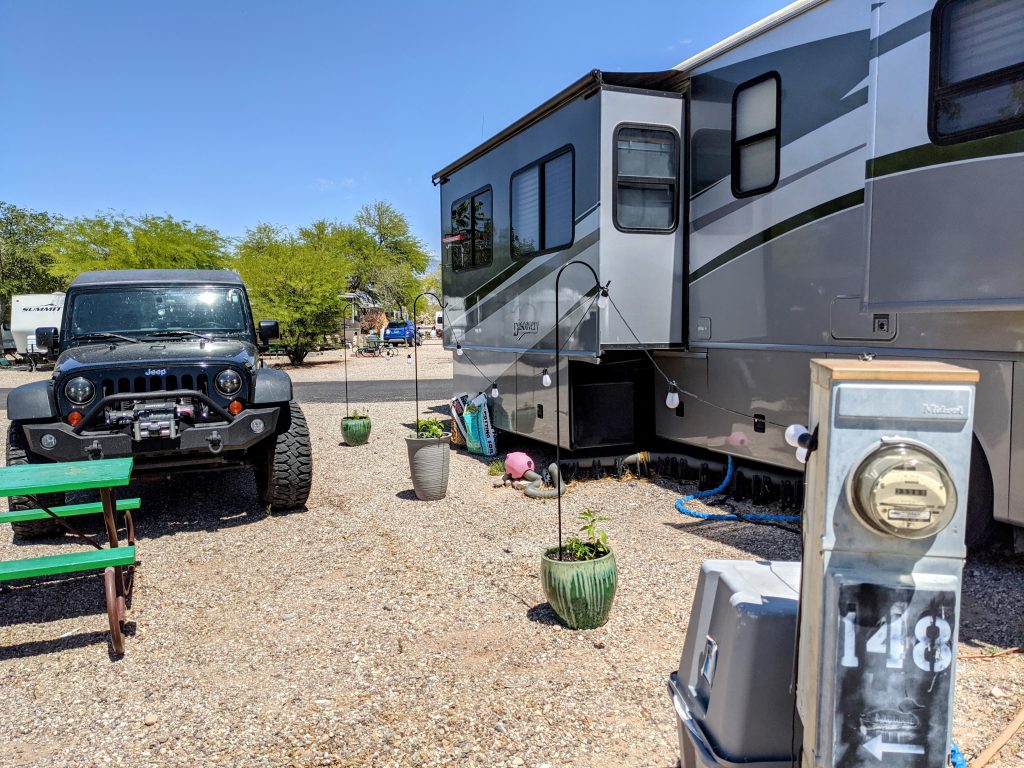 using plant pots to prevent encroachment in rv park